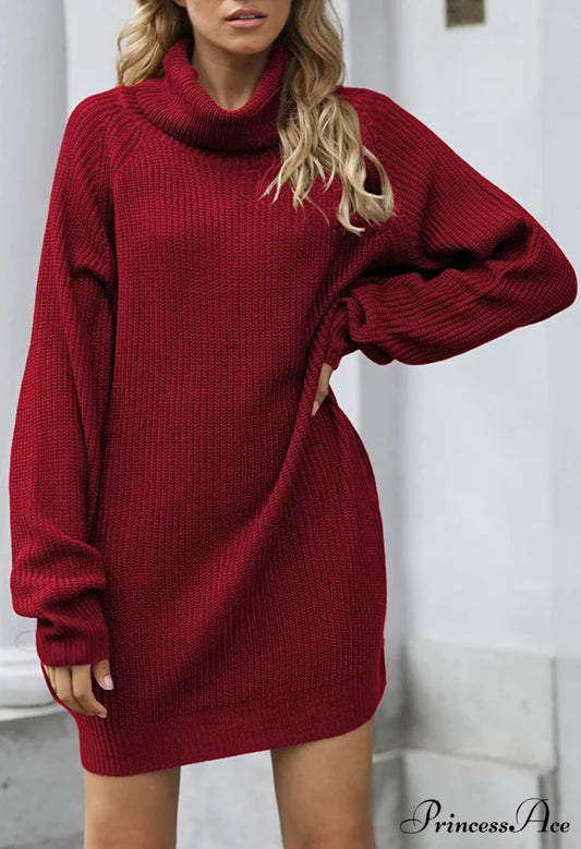 Women’s Loose Turtleneck Oversize Long Pullover Sweater Dress