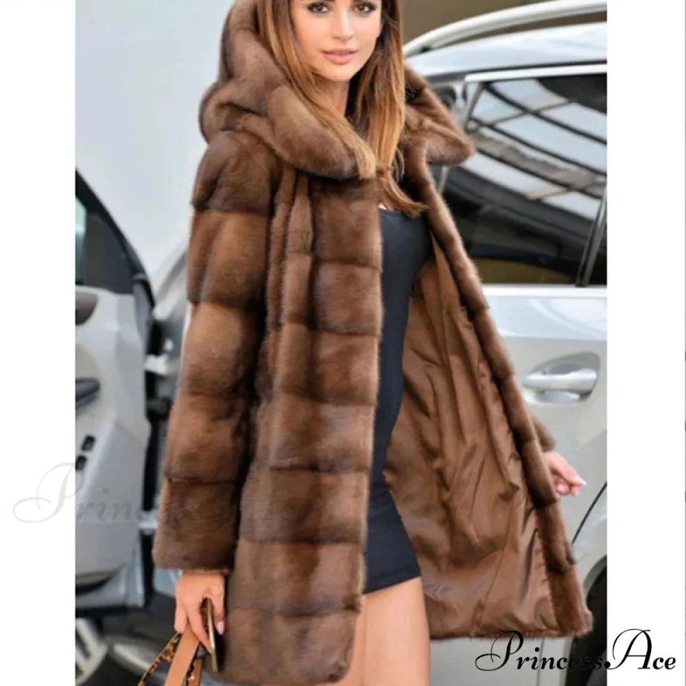 Women’s Mink Hooded Lengthy Coat coats-241228