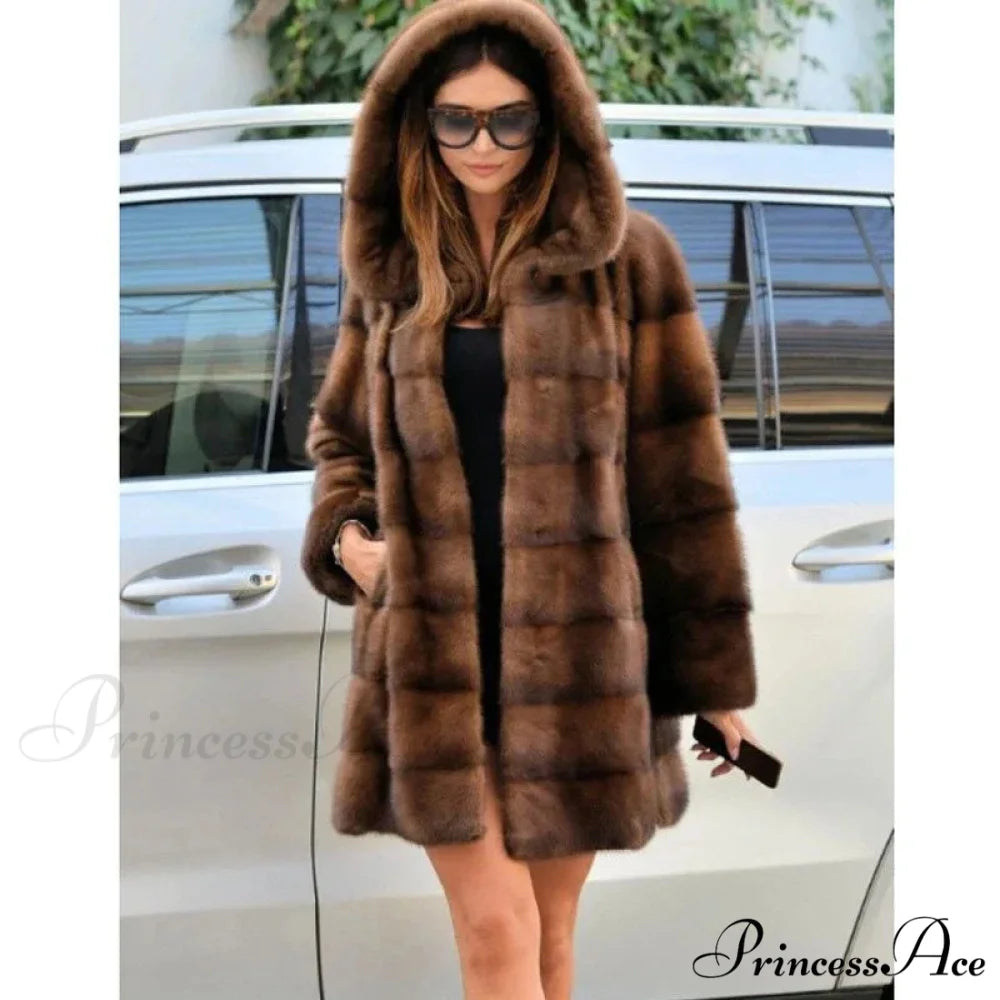Women’s Mink Hooded Lengthy Coat coats-241228
