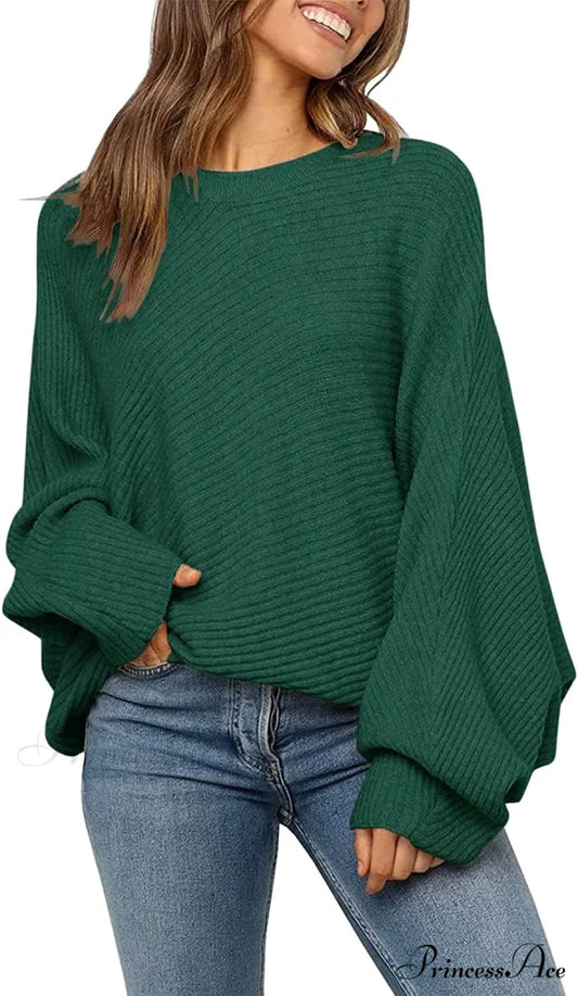 Women’s Oversized Long Bat Sleeve Sweater Green / Large
