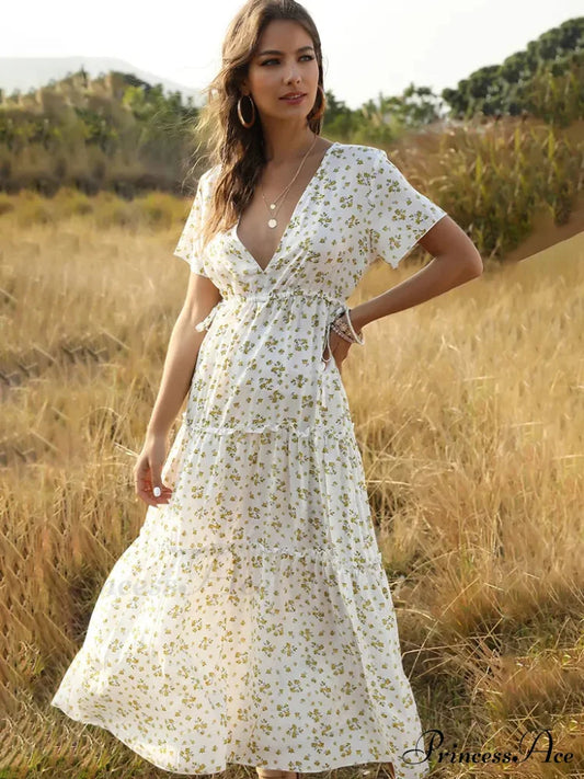 Women’s Ruffle Floral Bohemian Dress for Vacation
