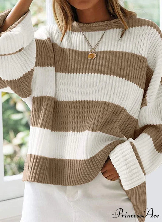 Women’s Striped Color Comfy Knitted Sweater
