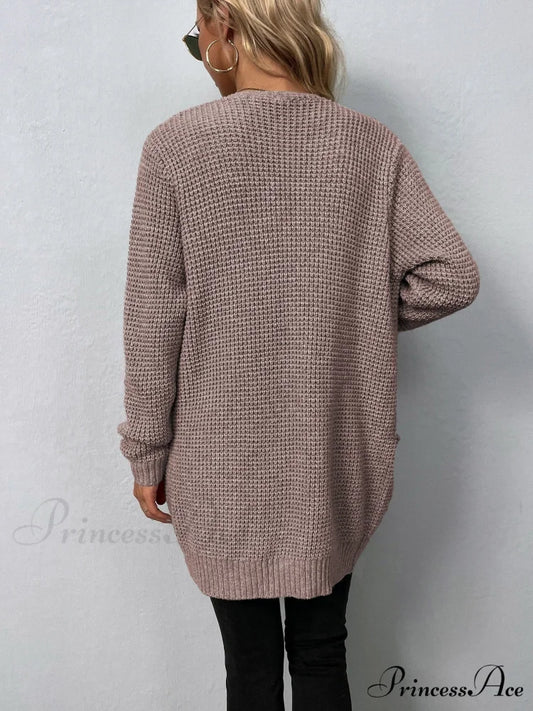 Women’s Sweater New V-Neck Solid Color Loose Fit Pockets Long Cardigan