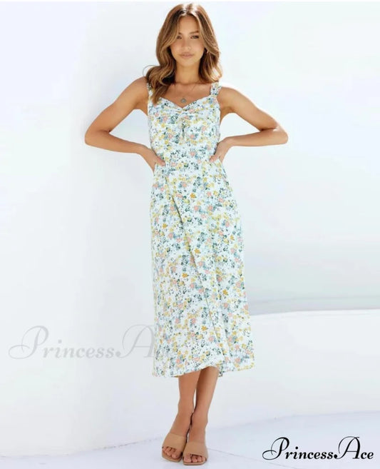 Women’s Warm-Season Sleeveless Design Coastal Midi Green Casual Dress
