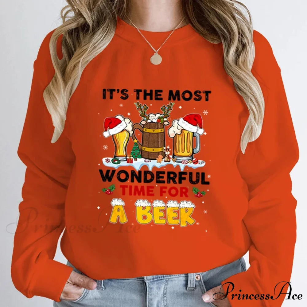 Wonderful Time Beer Autumn Winter Casual Hoodless Pullover Christmas Hoodie Orange / S Christmas Hoodies-L