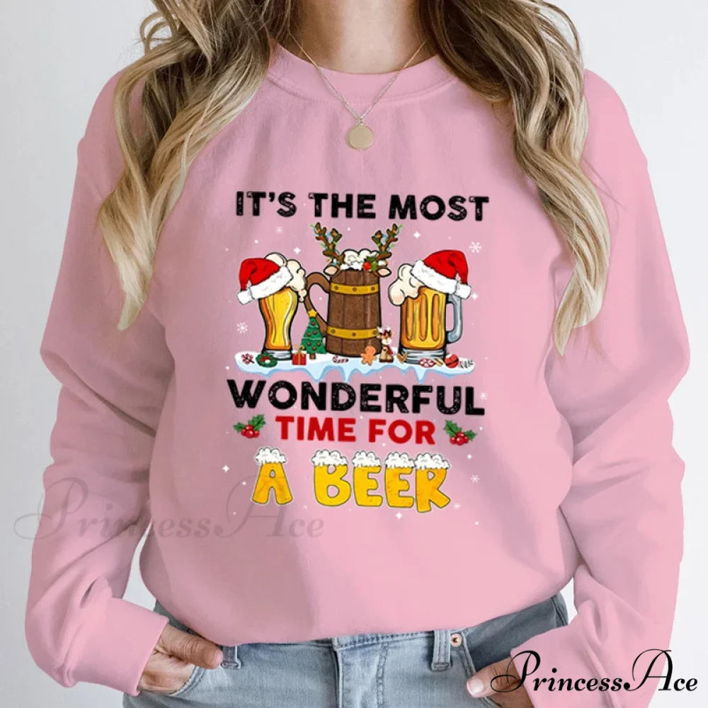 Wonderful Time Beer Autumn Winter Casual Hoodless Pullover Christmas Hoodie Pink / S Christmas Hoodies-L
