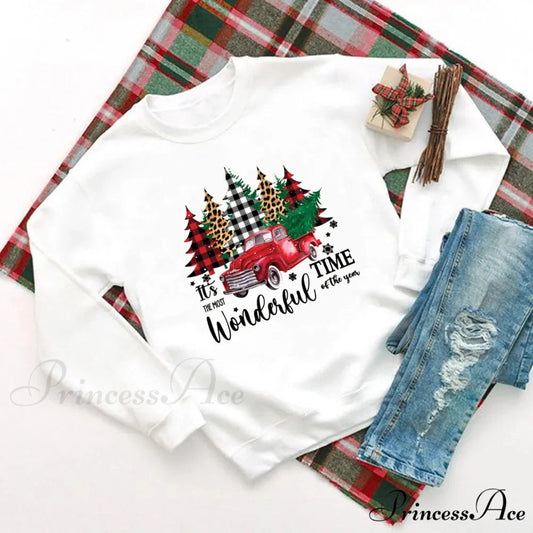 Wonderful Time Printed Party Holiday Sweater Xmas OutFit Christmas Hoodie white / S Christmas Hoodies-L