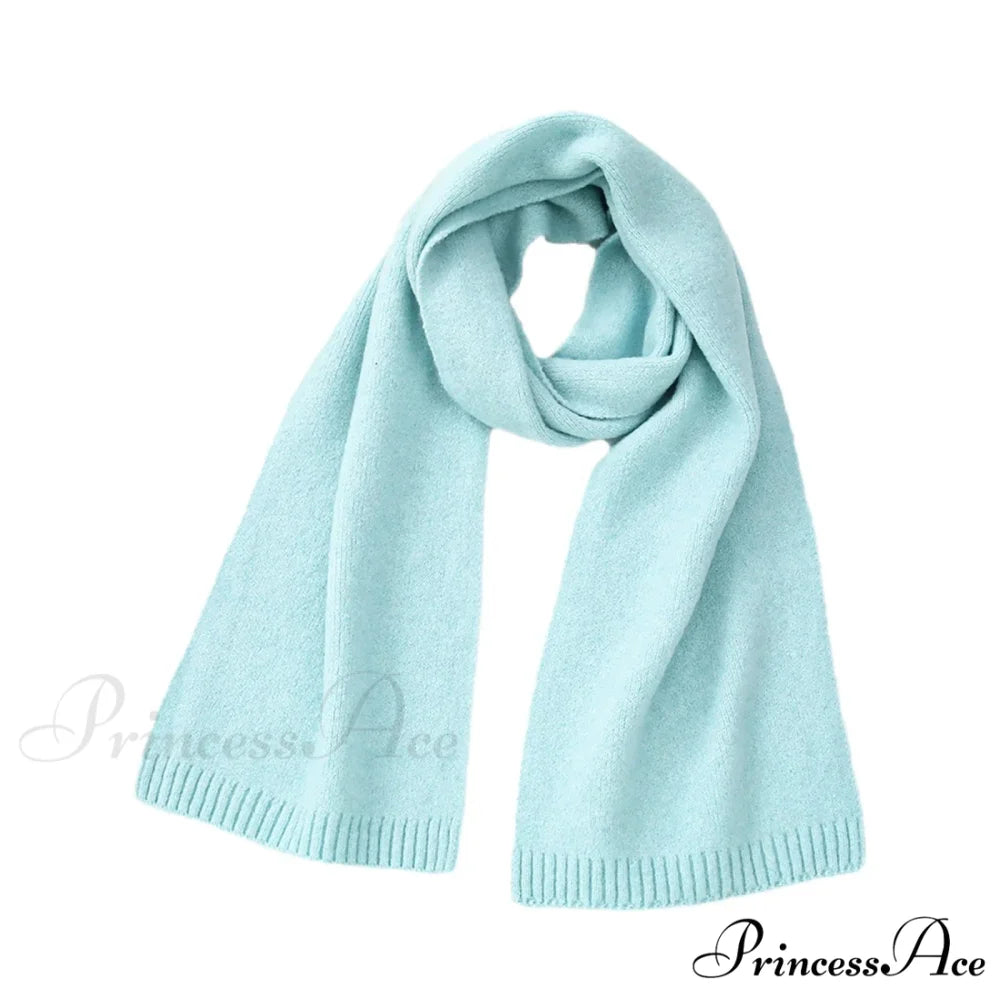 Wool Blend Solid Knitted Minimalist Imitation Cashmere Scarf Light blue / L183CM W25CM