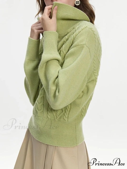 Wool V-neck Stylish Pullover Two Color Sweater Green / XS swraters-241228