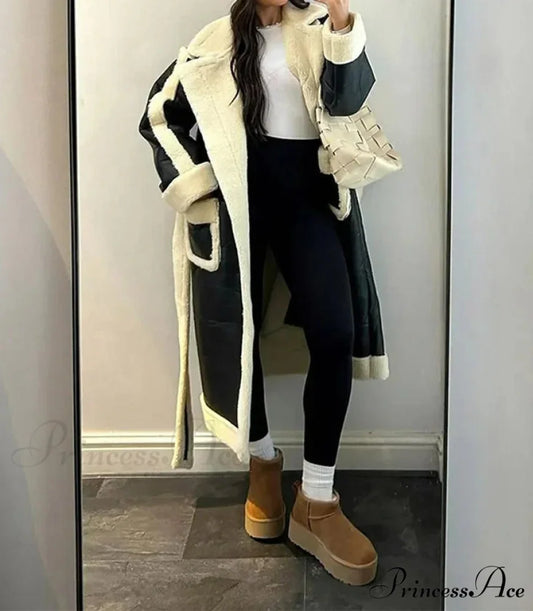 Woolen Patchwork Leather Extended Coat coats-241228