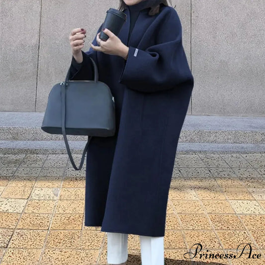 Woolen Sweater Monochrome Lengthy Overcoat Black overcoats-241228