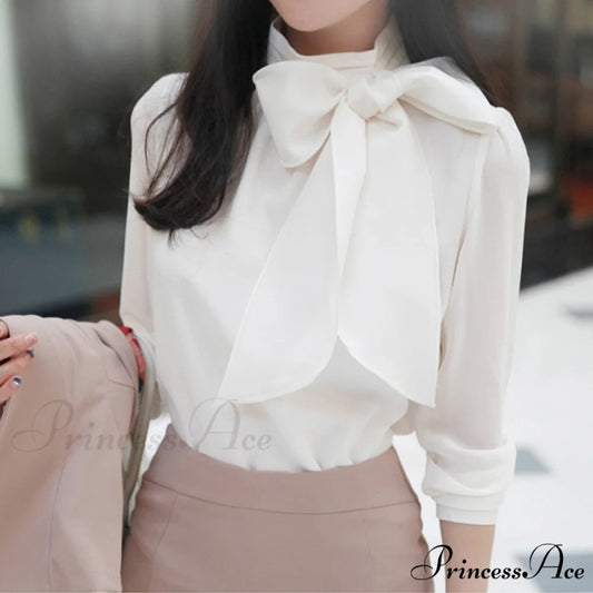 Work Style OL Elegant Puff Sleeve Blouse White / S