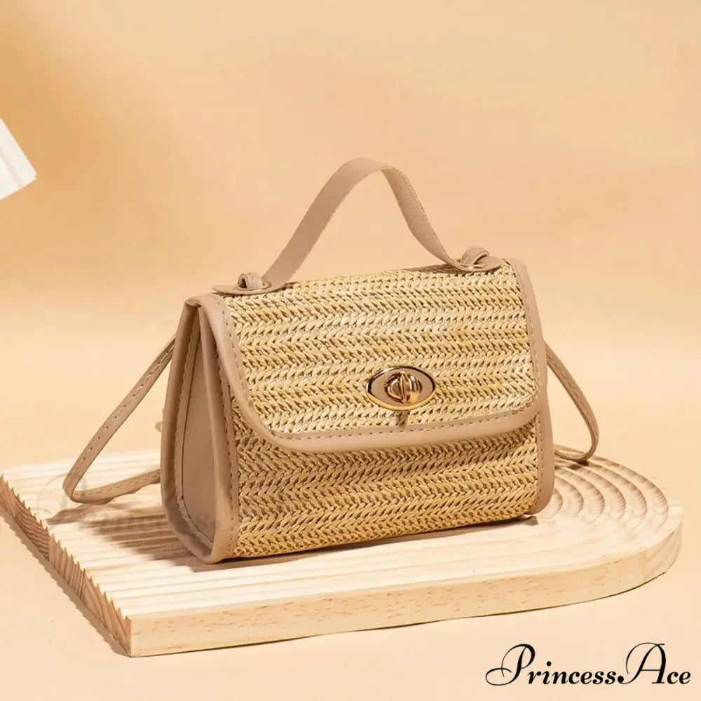 Woven Courier Straw Travel Tote Purse Beige handbag-250126