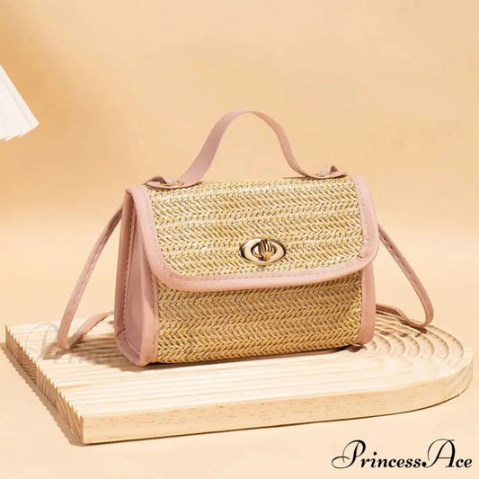 Woven Courier Straw Travel Tote Purse Pink handbag-250126