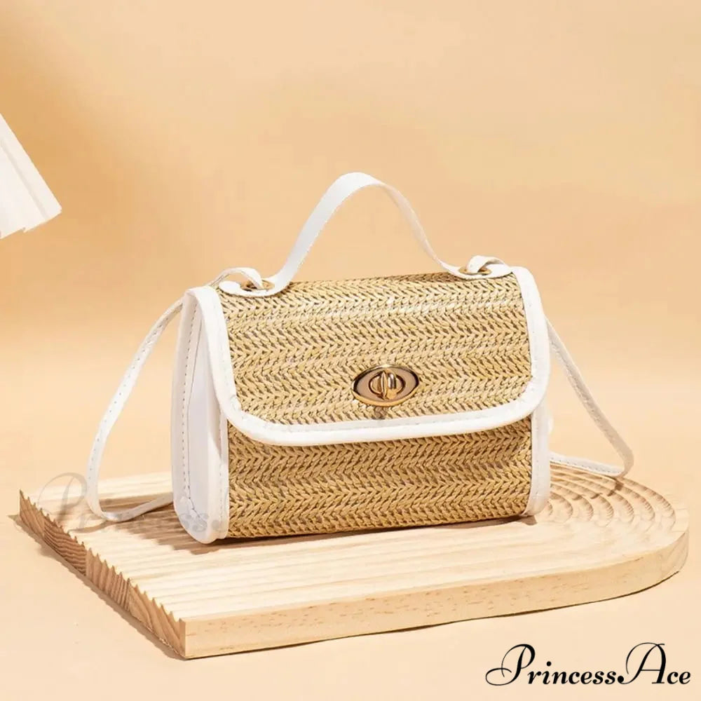 Woven Courier Straw Travel Tote Purse White handbag-250126