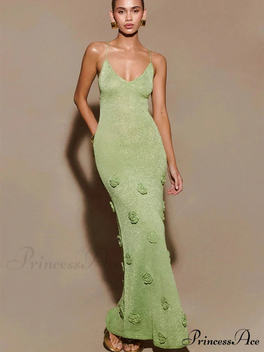 Woven Noodle Holiday Gown Green / S vacationdress-250223