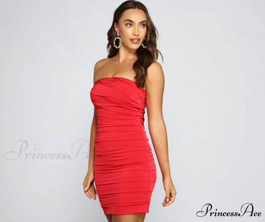 Xena Formal Stylish Pleated Bodycon RED / XS