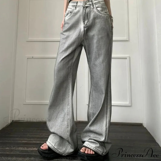 Y2K Antique Baggy Wide Leg Denim Trousers grey / S pants-241228