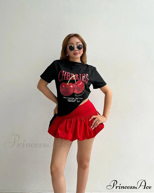 Y2K Cherry Visual T-shirt Skirt Collection black / S t-shirt-250223