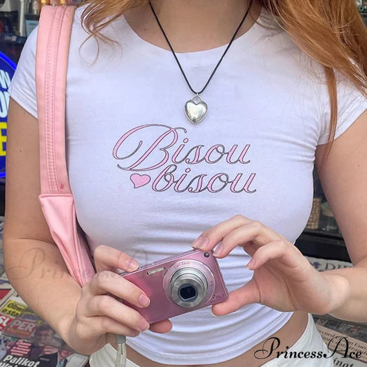 Y2k Correspondence Print Punk Crop Top T-shirt WHITE / S t-shirt-250223