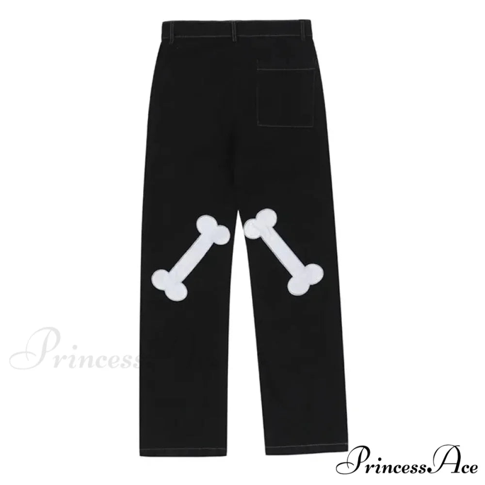 Y2K Dark Embroidered Denim Trousers pants-241228
