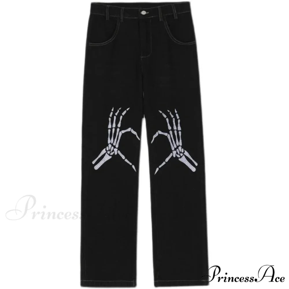 Y2K Dark Embroidered Denim Trousers pants-241228