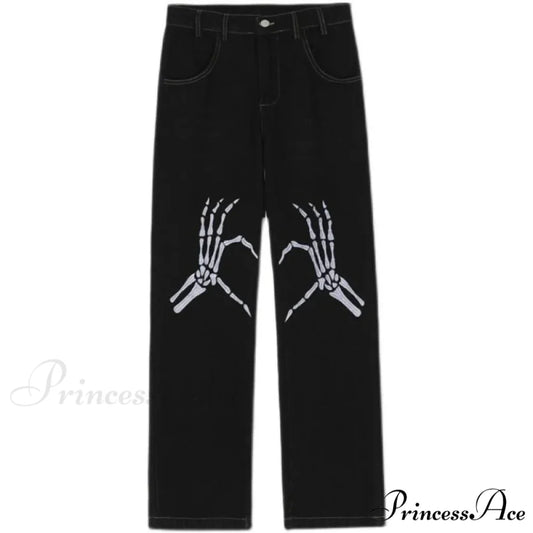 Y2K Dark Embroidered Denim Trousers pants-241228