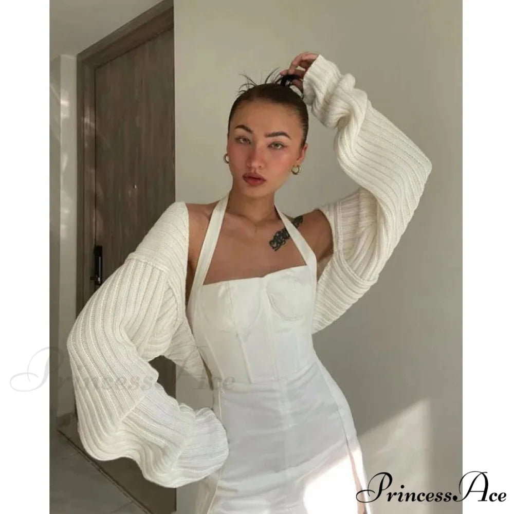 Y2K Descend Shoulder Crop Top Knit Cardigan WHITE / One Size cardigans-241228