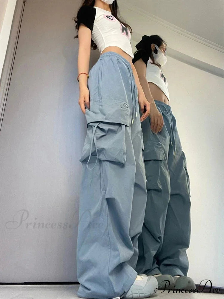 Y2K Elevated Waist Cargo Roomy Trousers pants-241228