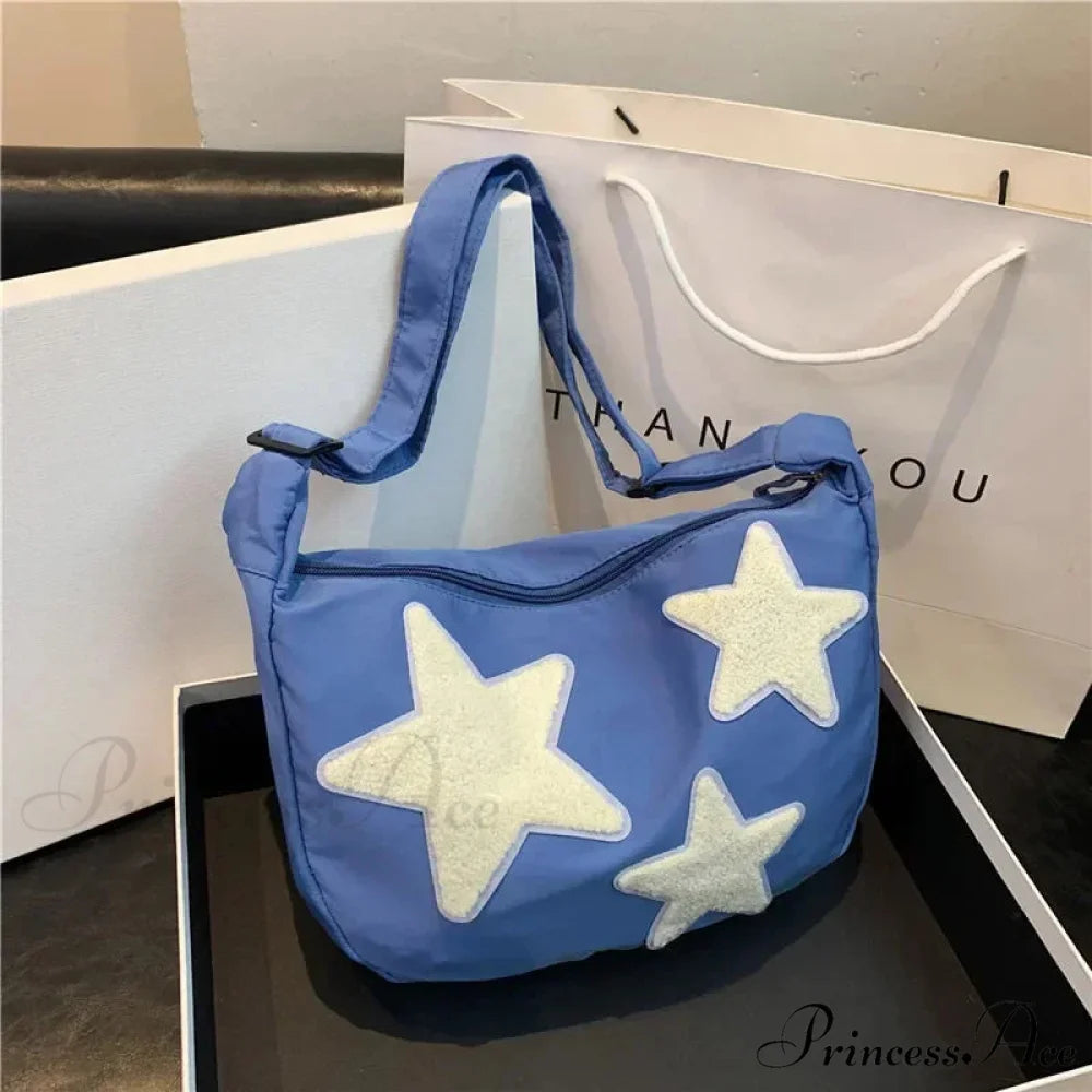 Y2K Fabric Courier Crossbody Shoulder Bag Blue shoulder-250126