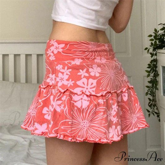 Y2K Flowery Frill Trim Skirt skirts-250223