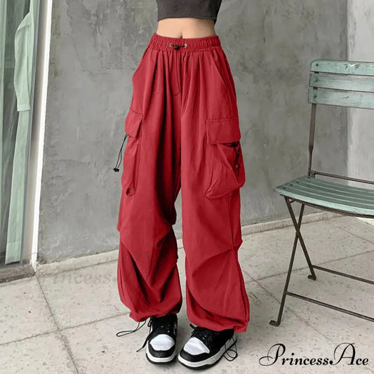 Y2K Freight Cinched Wide Trousers red 1 / S pants-241228