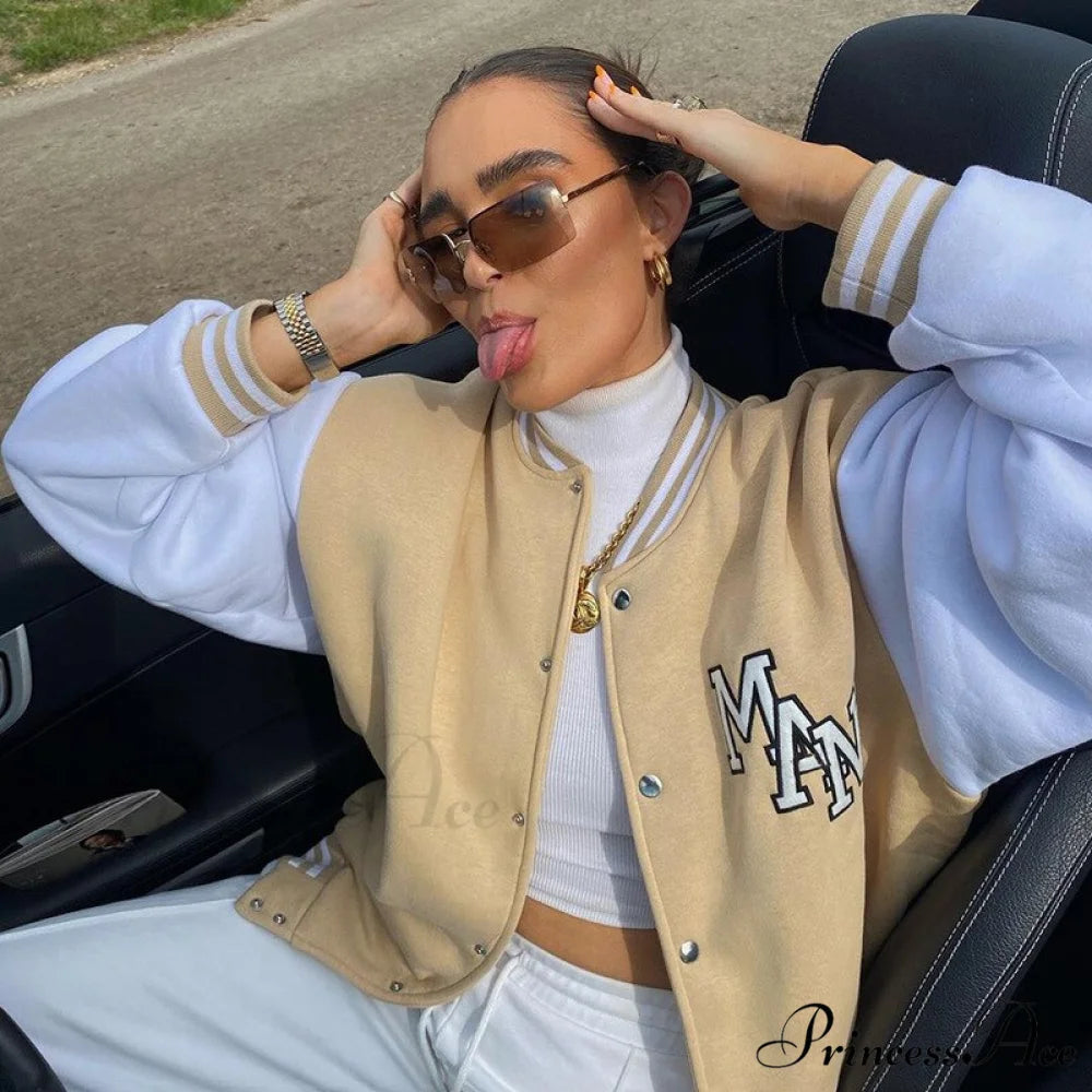 Y2k Green Print Fashion Baseball Jacket 4 / S