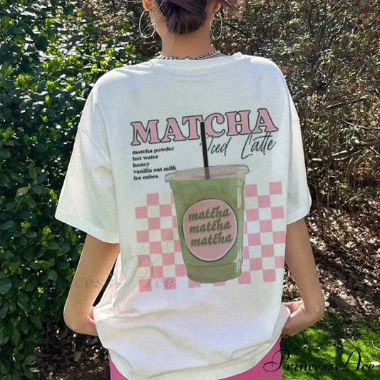 Y2K Green Tea Latte Back Print T-shirt WHITE / S t-shirt-250223