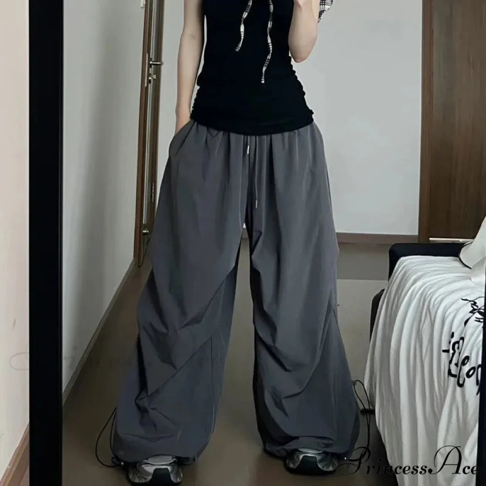 Y2K Grey Parachute Loose Trousers pants-241228