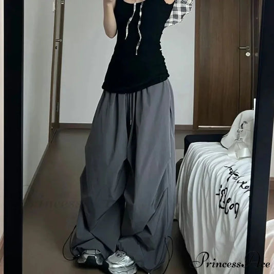 Y2K Grey Parachute Loose Trousers pants-241228