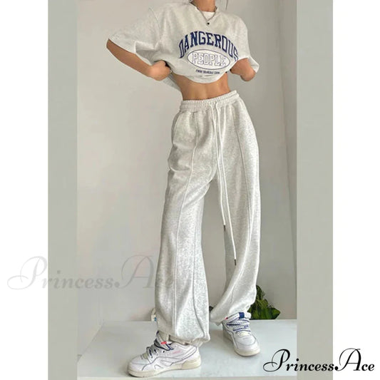Y2K Harajuku Broad Leg Sweatpants Trousers Gray / S pants-241228