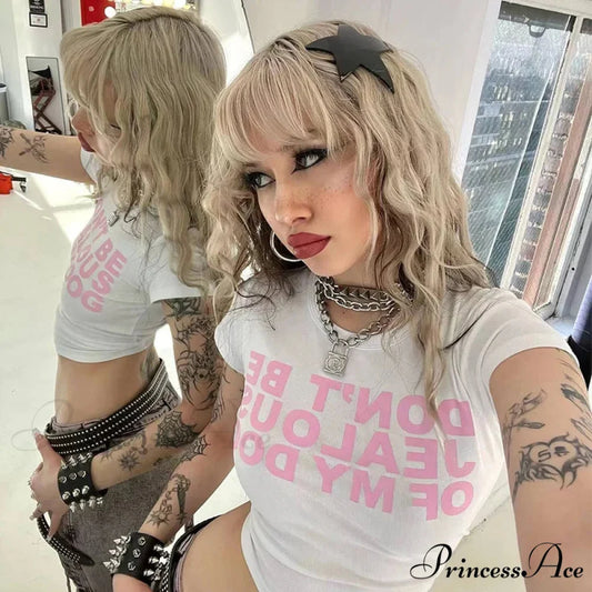 Y2k Harajuku Correspondence Print Crop Top T-shirt WHITE / S t-shirt-250223