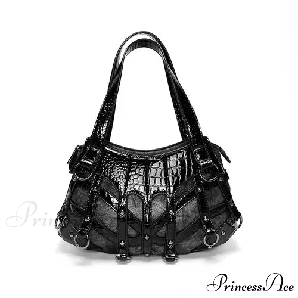 Y2K High Capacity Gothic Chic Popular Rivet Cool Punk Crossbody Bag Black