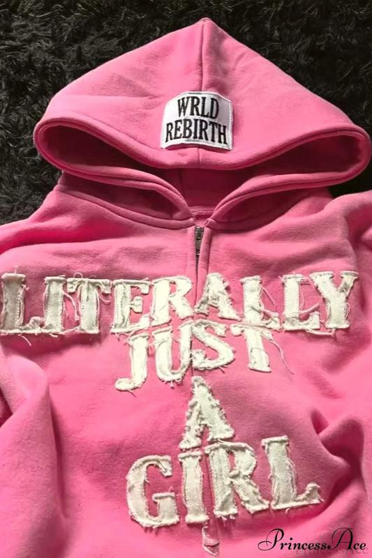 Y2K Hip-Hop 3D Letter Print Loose Zip Hoodie