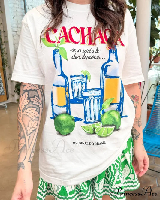 Y2K Informal Wine Bottle Graphic T-shirt white1 / S t-shirt-250223