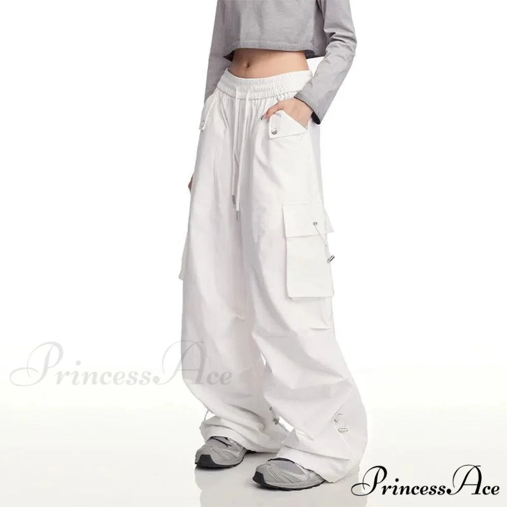 Y2K Ivory Cargo Baggy Trousers pants-241228