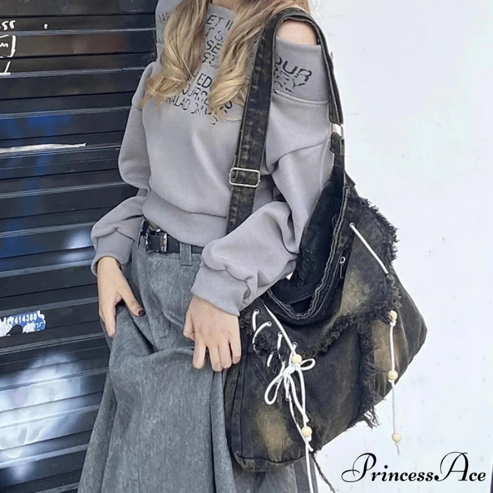 Y2K Korean Harajuku Gothic Aesthetic Vintage Denim Crossbody Messenger Bag