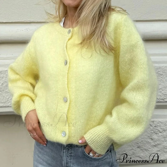 Y2K Lengthy Sleeve Pullover Knit Informal Cardigan yellow / S cardiagn-250126
