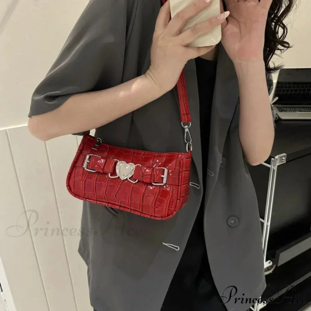 Y2K Peach Love Leather Shoulder Bag shoulder-250126