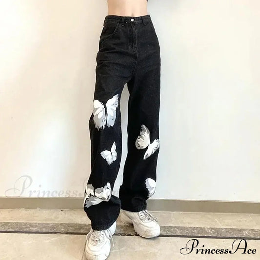 Y2K Retro Ebony Wide Leg Denim Trousers Black / S (45-50kg) pants-241228
