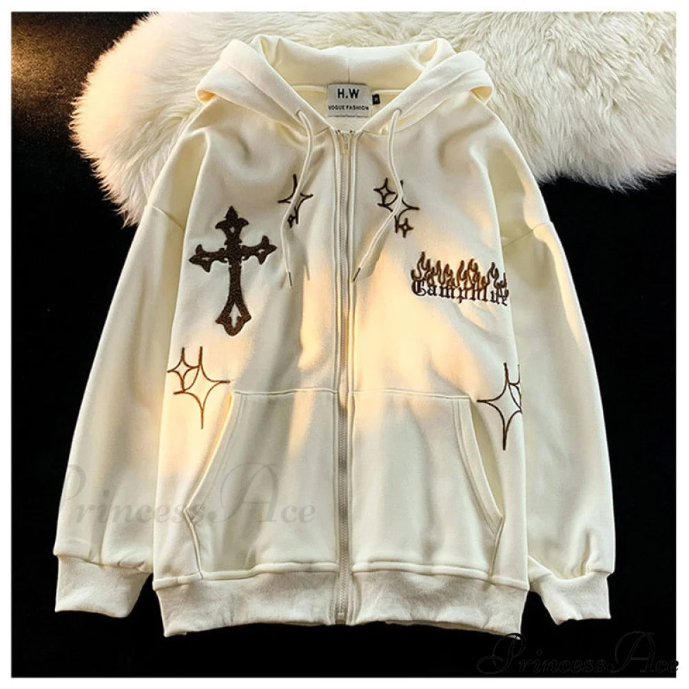 Y2k Rhinestone Skeleton Goth Hoodie Sweatshirts & Hoodies-L