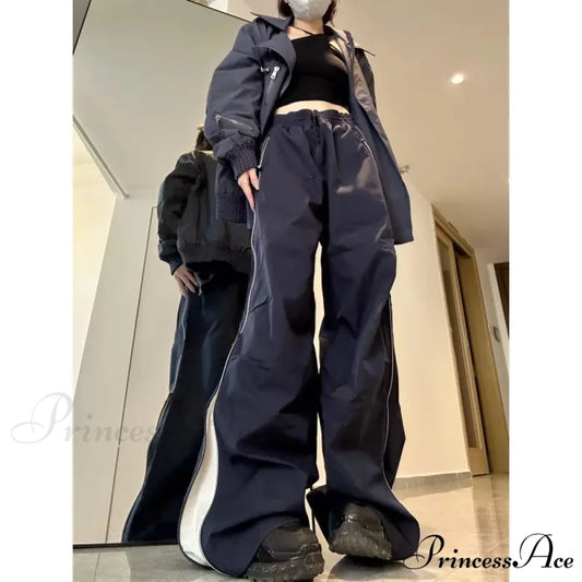 Y2K Spacious Leg Cargo Sweatpants Trousers Black / S pants-241228