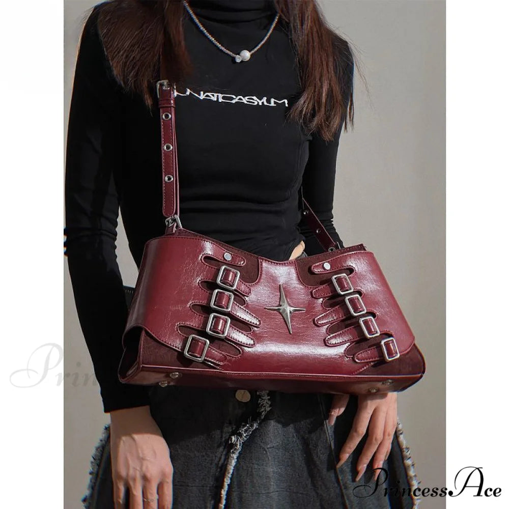 Y2K Spicy Girls Harajuku Gothic High Street Red Punk Crossbody Shoulder Bag Red