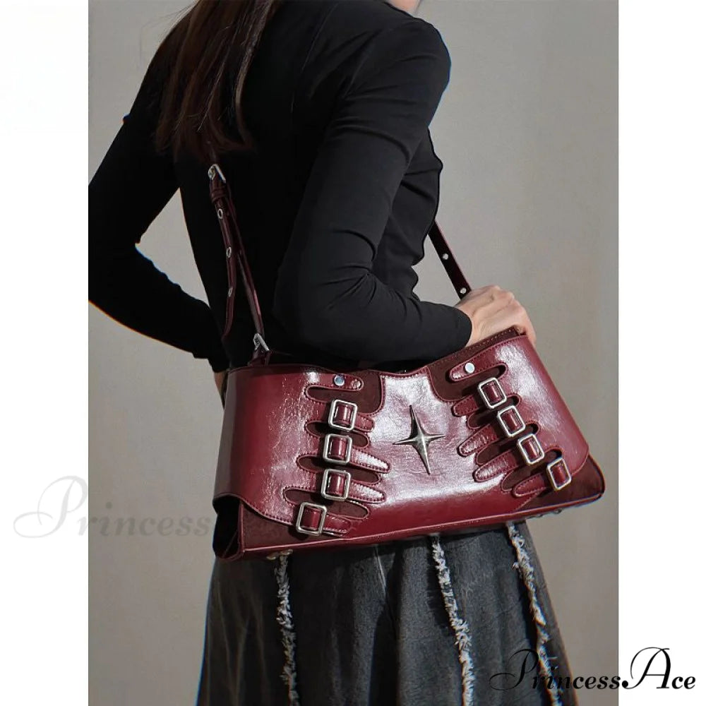 Y2K Spicy Girls Harajuku Gothic High Street Red Punk Crossbody Shoulder Bag Red